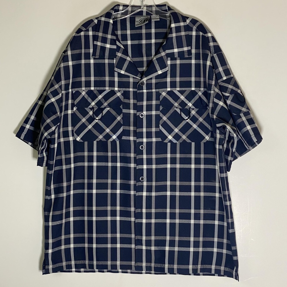 Regal Wear Shirt Mens Large Blue Plaid Short Sleeve Button Up Pockets Casual
